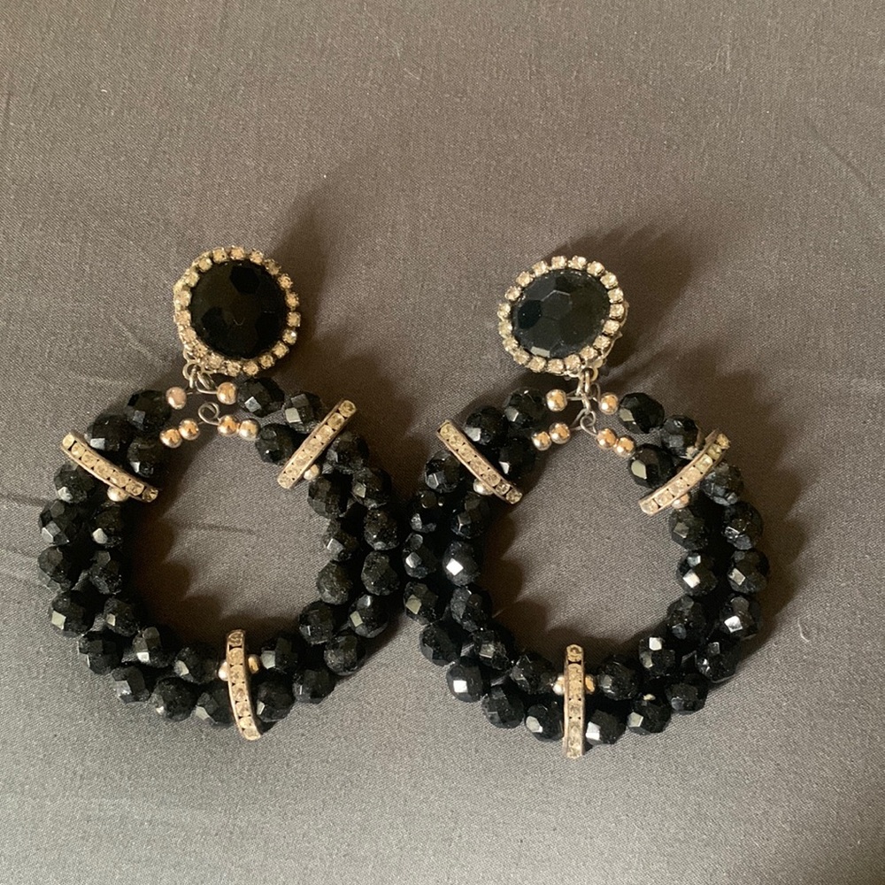 Vintage Rhinestone and black bead clip on earrings